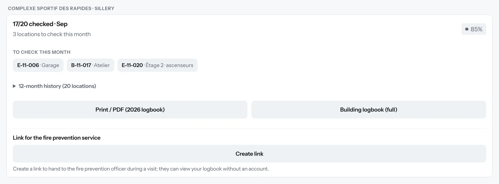 A building's monthly check logbook in Canuck360